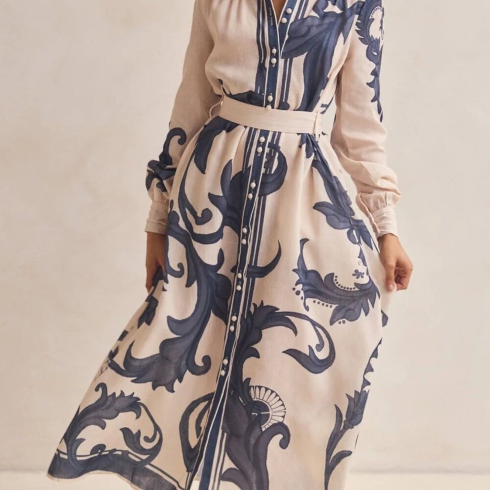 Printed Button Down Belted Shirt Dress - Picture 5 of 10